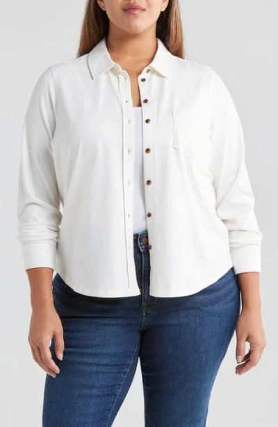 Caslonr Caslon(r) Cotton Knit Button-up Shirt In Ivory Pristine