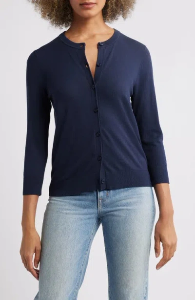 Caslonr Caslon(r) Crewneck Cardigan In Navy Blazer