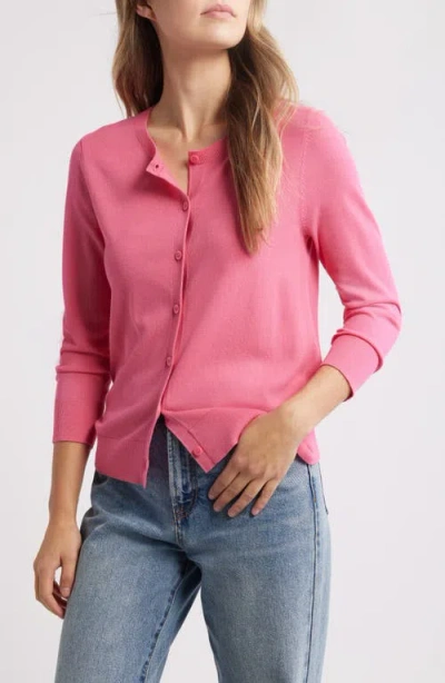Caslonr Caslon(r) Crewneck Cardigan In Pink Caliente