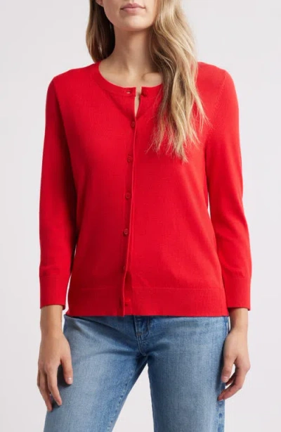 Caslonr Caslon(r) Crewneck Cardigan In Red Goji