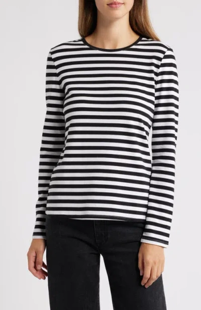 Caslonr Caslon(r) Crewneck Long Sleeve T-shirt In Black- White Charm Stripe