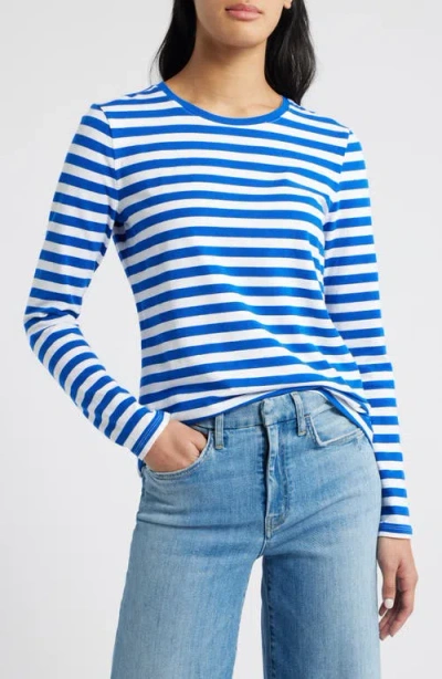 Caslonr Caslon(r) Crewneck Long Sleeve T-shirt In Blue Surf- White Charm Stripe