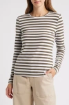 Caslonr Caslon(r) Crewneck Long Sleeve T-shirt In Green- White Charm Stripe