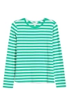 Caslonr Caslon(r) Crewneck Long Sleeve T-shirt In Green Bright Charm Stripe