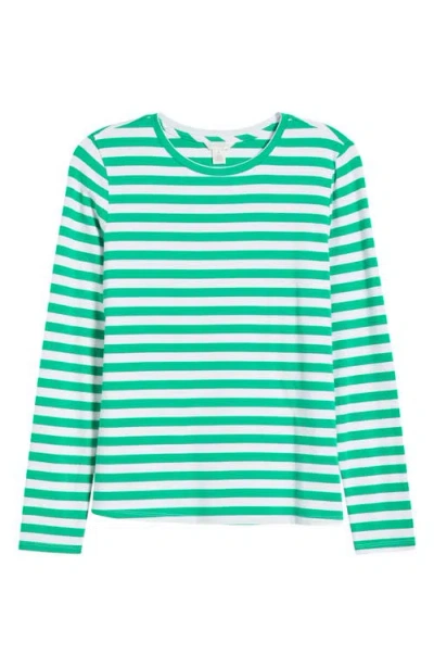 Caslonr Caslon(r) Crewneck Long Sleeve T-shirt In Green Bright Charm Stripe