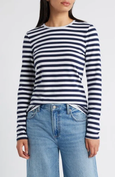 Caslonr Caslon(r) Crewneck Long Sleeve T-shirt In Navy Blazer-white Charm Stripe
