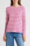 Caslonr Caslon(r) Crewneck Long Sleeve T-shirt In Pink- White Charm Stripe