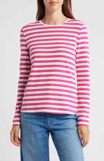 Caslonr Caslon(r) Crewneck Long Sleeve T-shirt In Pink- White Charm Stripe