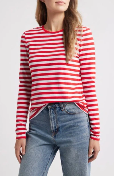 Caslonr Caslon(r) Crewneck Long Sleeve T-shirt In Red Goji- White Charm Stripe