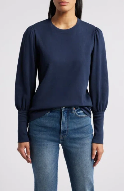 Caslonr Caslon(r) Crewneck Puff Sleeve Rib Top In Blue