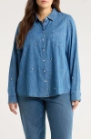 Caslonr Caslon(r) Crystal Embellished Chambray Button Front Shirt In Blue