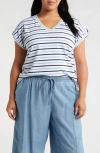 Caslonr Caslon(r) Dolman Sleeve V-neck T-shirt In White- Blue C Jones Stripe