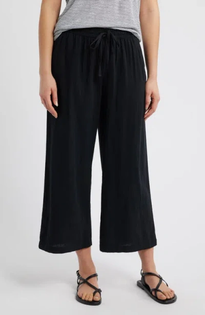 Caslonr Caslon(r) Drawstring Wide Leg Linen Blend Pants In Black