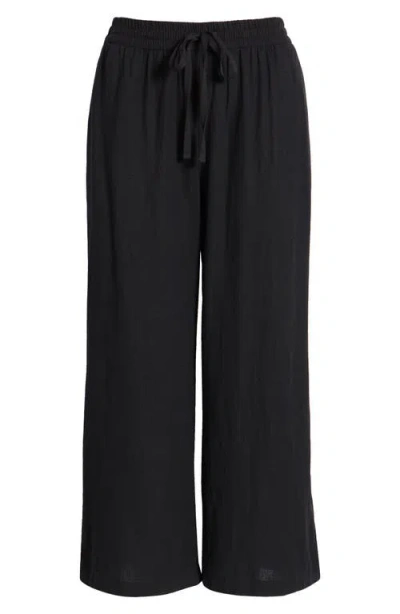 Caslonr Caslon(r) Drawstring Wide Leg Linen Crop Pants In Black