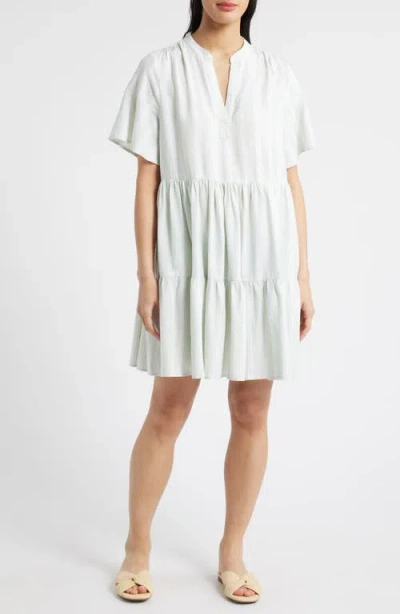 Caslonr Caslon(r) Easy Tiered Linen Blend Shift Dress In Green- White Tay Stripe