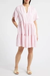 Caslonr Caslon(r) Easy Tiered Linen Blend Shift Dress In Pink- White Brianne Stripe