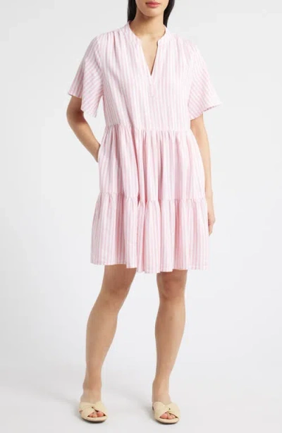Caslonr Caslon(r) Easy Tiered Linen Blend Shift Dress In Pink- White Brianne Stripe