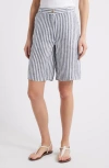 Caslonr Caslon(r) Easy Waist Linen Bermuda Shorts In Navy B- White Brianne Stripe
