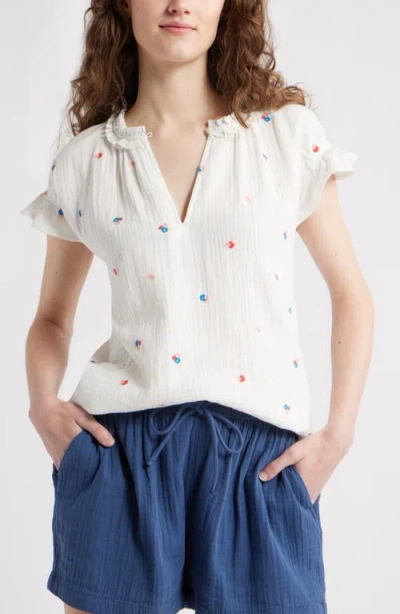Caslonr Caslon(r) Embroidered Cotton Gauze Top