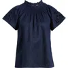 Caslonr Caslon(r) Embroidered Cutwork Linen Popover Top In Blue