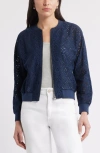 Caslonr Caslon(r) Embroidered Eyelet Cotton Zip-up Bomber Jacket