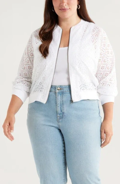 Caslonr Caslon(r) Embroidered Eyelet Cotton Zip-up Bomber Jacket
