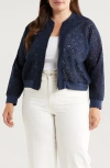Caslonr Caslon(r) Embroidered Eyelet Cotton Zip-up Bomber Jacket In Blue