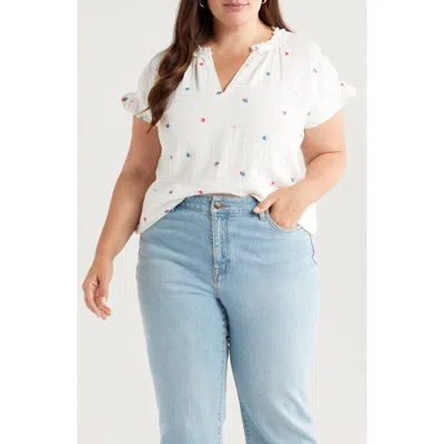 Caslonr Caslon(r) Embroidered Ruffle Accent Cotton Gauze Top In Multi