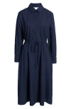 Caslonr Caslon(r) Eyelet Detail Long Sleeve Cotton Shirtdress In Navy Blazer
