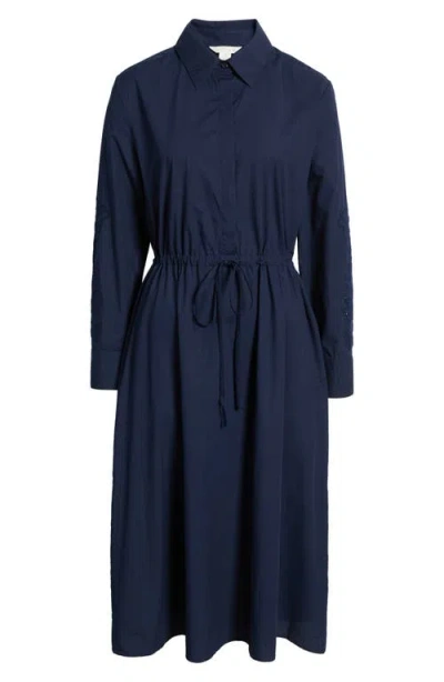 Caslonr Caslon(r) Eyelet Detail Long Sleeve Cotton Shirtdress In Navy Blazer