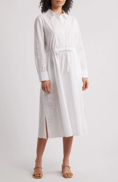 Caslonr Caslon(r) Eyelet Detail Long Sleeve Cotton Shirtdress In White