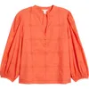 Caslonr Caslon(r) Eyelet Embroidered Cotton Popover Top In Coral Hot