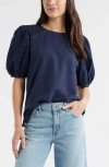 Caslonr Caslon(r) Eyelet Embroidered Puff Sleeve Top In Blue