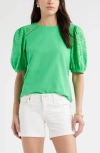 Caslonr Caslon(r) Eyelet Embroidered Puff Sleeve Top In Green