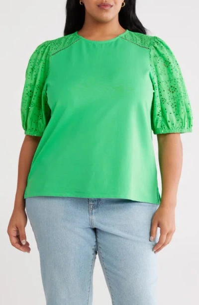 Caslonr Caslon(r) Eyelet Embroidered Puff Sleeve Top In Green
