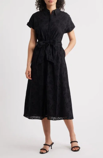 Caslonr Caslon(r) Eyelet Embroidery Cotton Shirtdress In Black