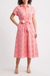 Caslonr Caslon(r) Eyelet Embroidery Cotton Shirtdress In Pink Geranium