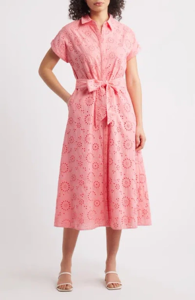 Caslonr Caslon(r) Eyelet Embroidery Cotton Shirtdress In Pink Geranium