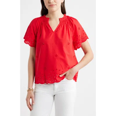 Caslonr Caslon(r) Eyelet Ruffle Trim Cotton Top In Red