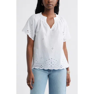 Caslonr Caslon(r) Eyelet Ruffle Trim Cotton Top In White
