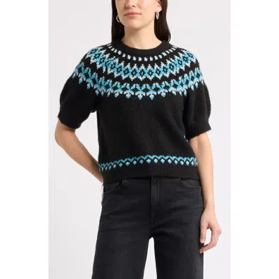 Caslonr Caslon(r) Fair Isle Short Sleeve Sweater In Black