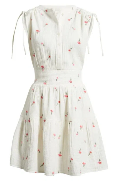 Caslonr Caslon(r) Floral Embroidered Sleeveless Cotton Gauze Dress In White