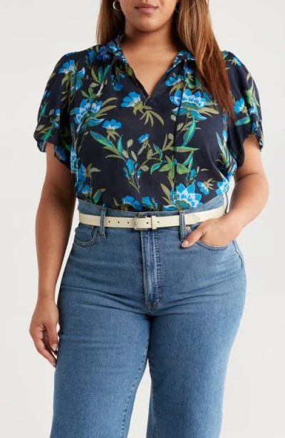 Caslonr Caslon(r) Floral Flounce Sleeve Top In Blue