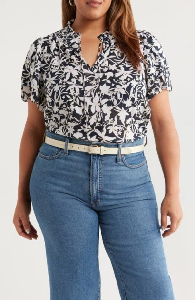 Caslonr Caslon(r) Floral Flounce Sleeve Top In Multi
