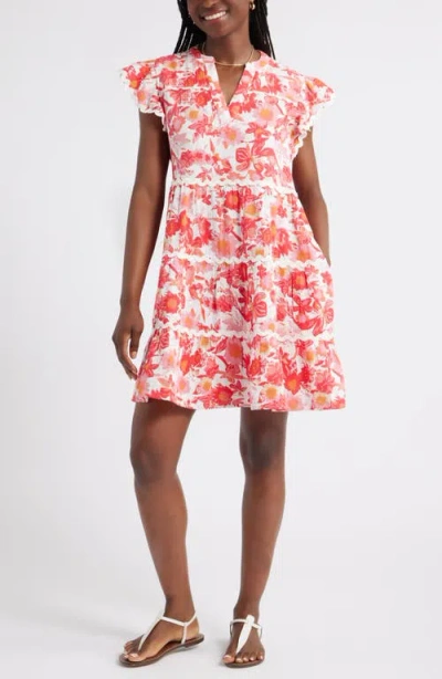 Caslonr Caslon(r) Floral Flutter Sleeve Tiered Cotton Dress In Multi