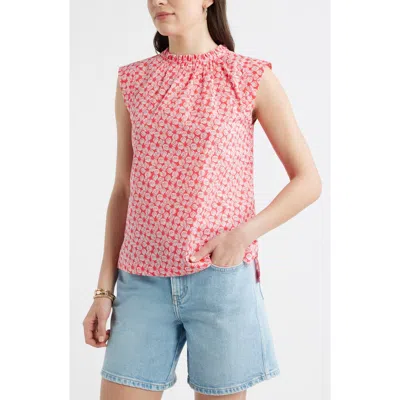 Caslonr Caslon(r) Floral Print Ruffle Trim Cotton Top In Pink
