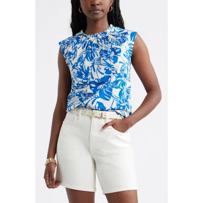 Caslonr Caslon(r) Floral Print Ruffle Trim Cotton Top In White