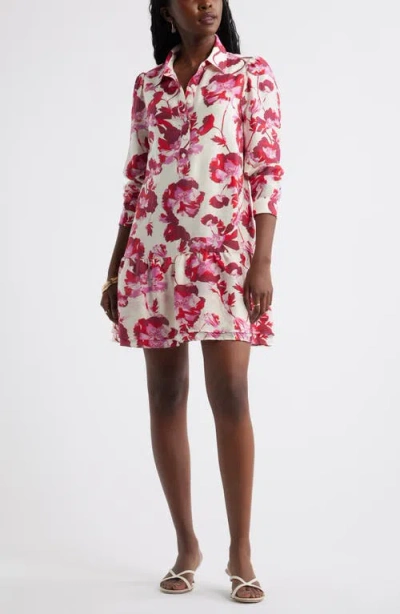 Caslonr Caslon(r) Floral Print Shirtdress In Ivory- Red Blooming Cosmos
