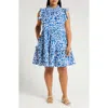 Caslonr Caslon(r) Floral Ruffle Gauze Dress In White- Blue Kindred Flower