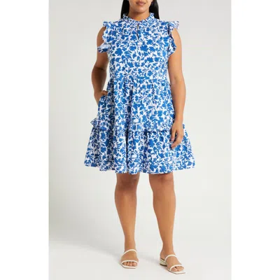 Caslonr Caslon(r) Floral Ruffle Gauze Dress In White- Blue Kindred Flower